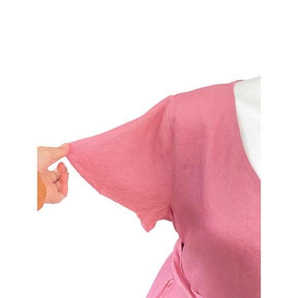 Grae Cove Linen Dress Tie Waist Pockets Rose Pink women’s  Size XL Knee Length - Picture 12 of 16